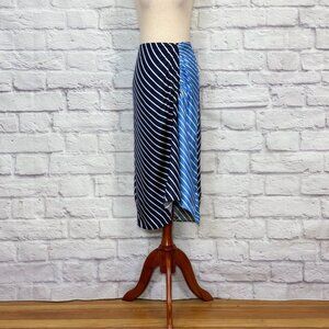 Tibi Delphina Blue Silk Striped Shirred Midi Skirt